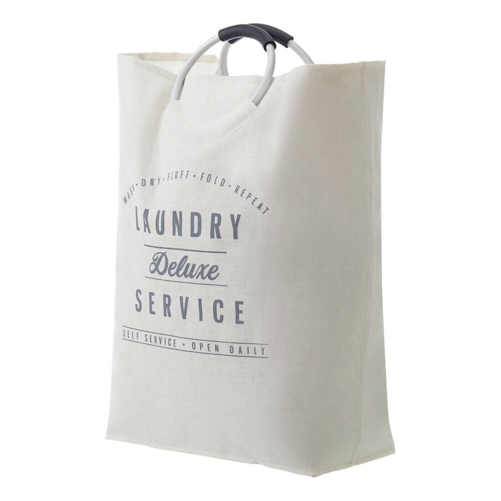 Better Homes and Gardens Laundry Canvas Tote Natural Gray Aluminum Handles NEW